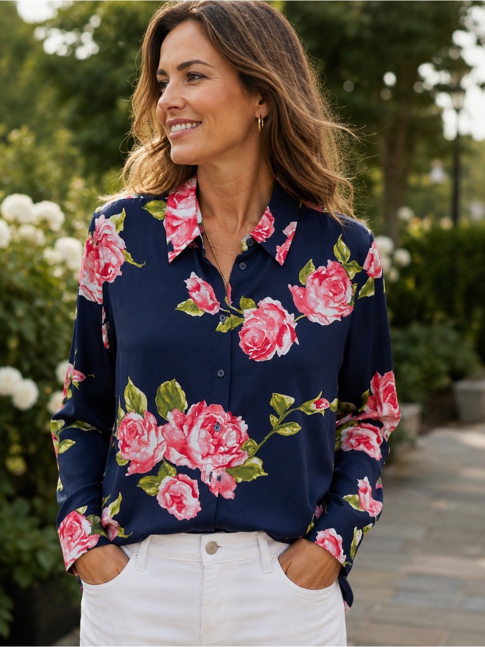 Equipment Femme blue 100% silk button up blouse with graphic floral